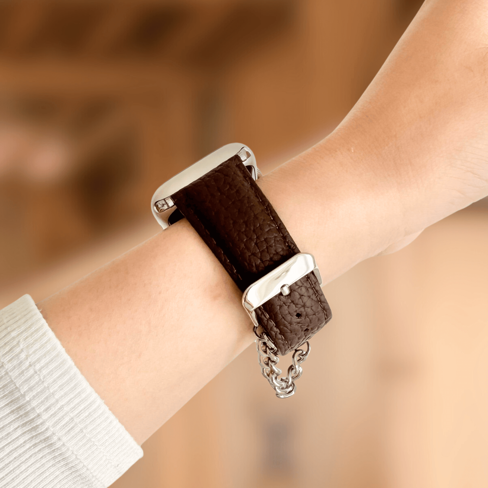 Chain Leather Apple Watch Strap - Brown