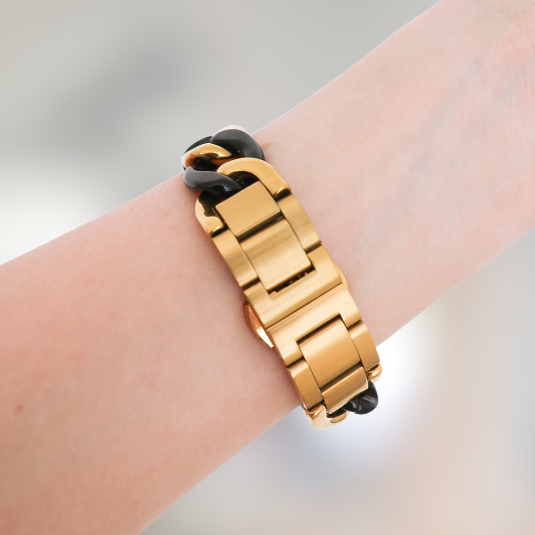 (St-Steel) Two Tone Timeless Apple Watch Bracelet - Black & Gold
