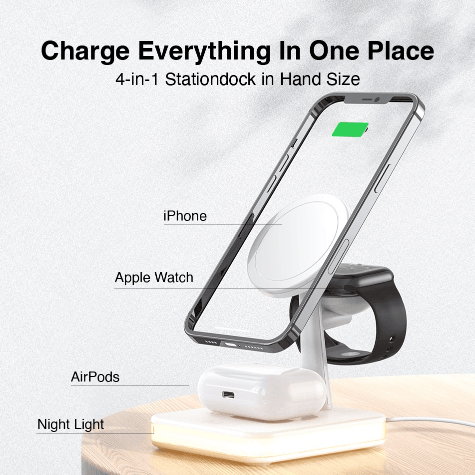 4-in-1 MagSafe Charging Station Dock with Night Light-White