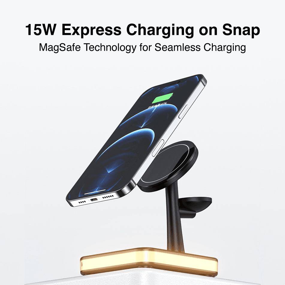 4-in-1 MagSafe Charging Station Dock with Night Light-Black