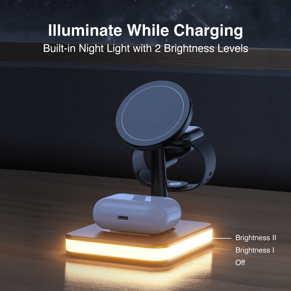 4-in-1 MagSafe Charging Station Dock with Night Light-Black