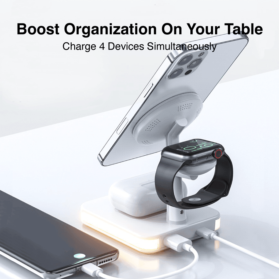 4-in-1 MagSafe Charging Station Dock with Night Light-White