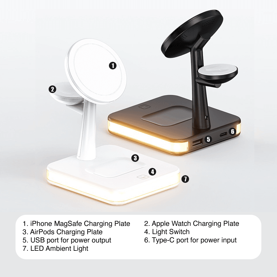 4-in-1 MagSafe Charging Station Dock with Night Light-Black