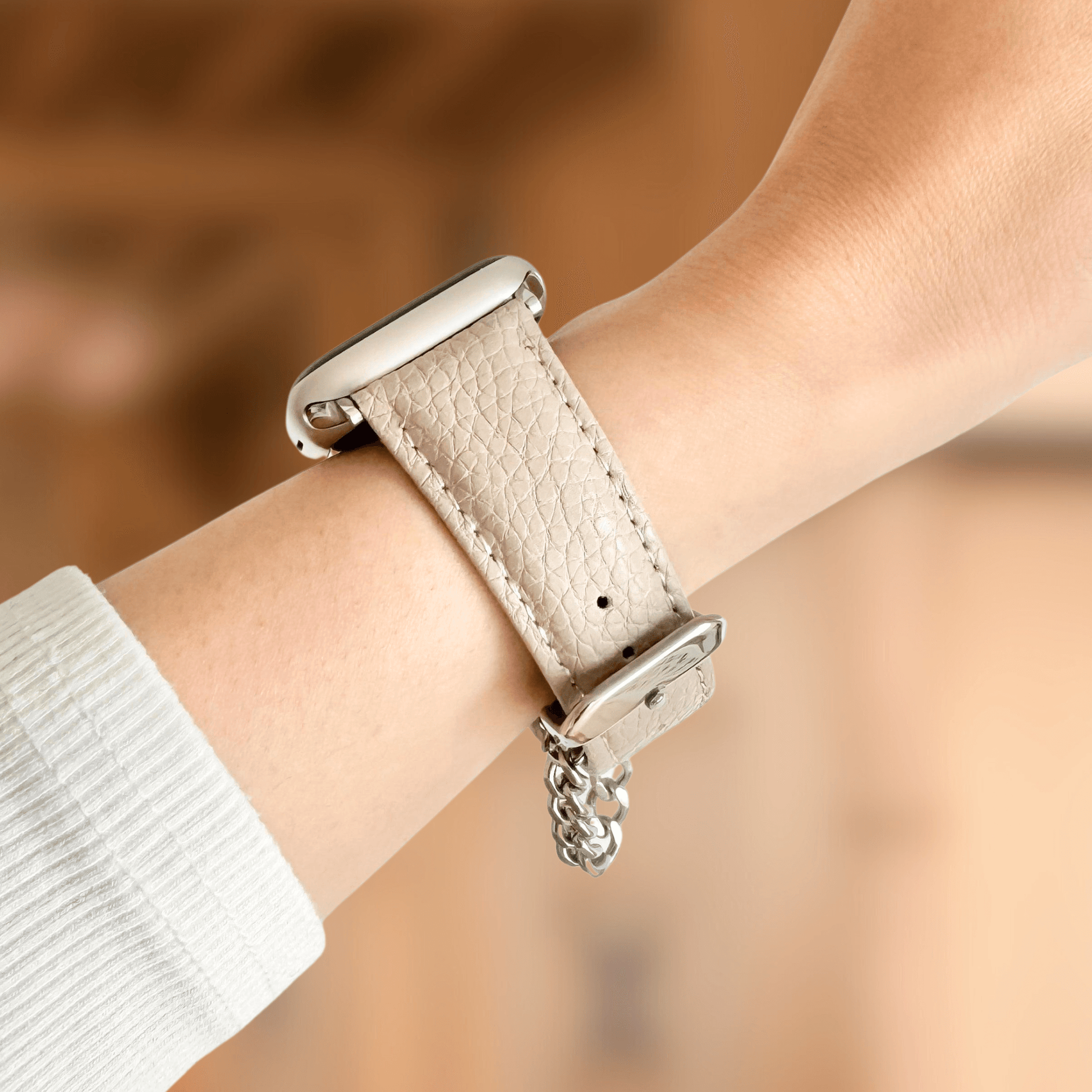 Chain Leather Apple Watch Strap - Beige