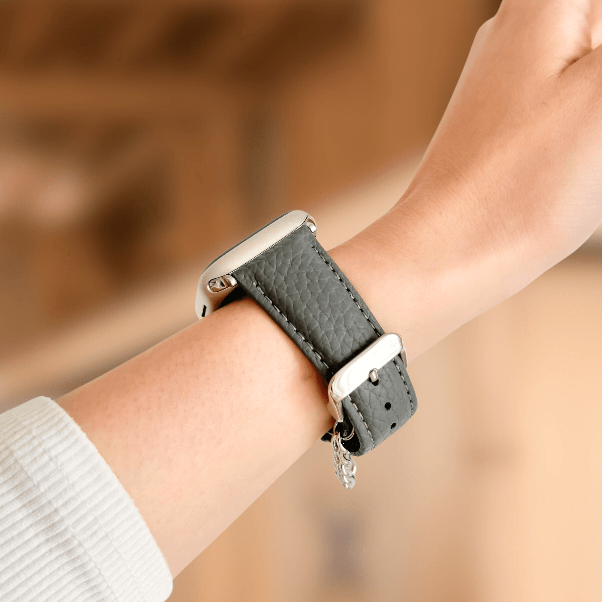 Chain Leather Apple Watch Strap - Grey