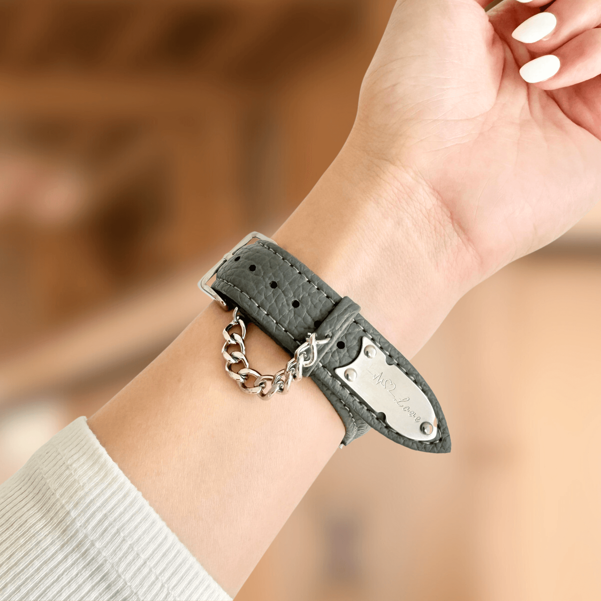Chain Leather Apple Watch Strap - Grey