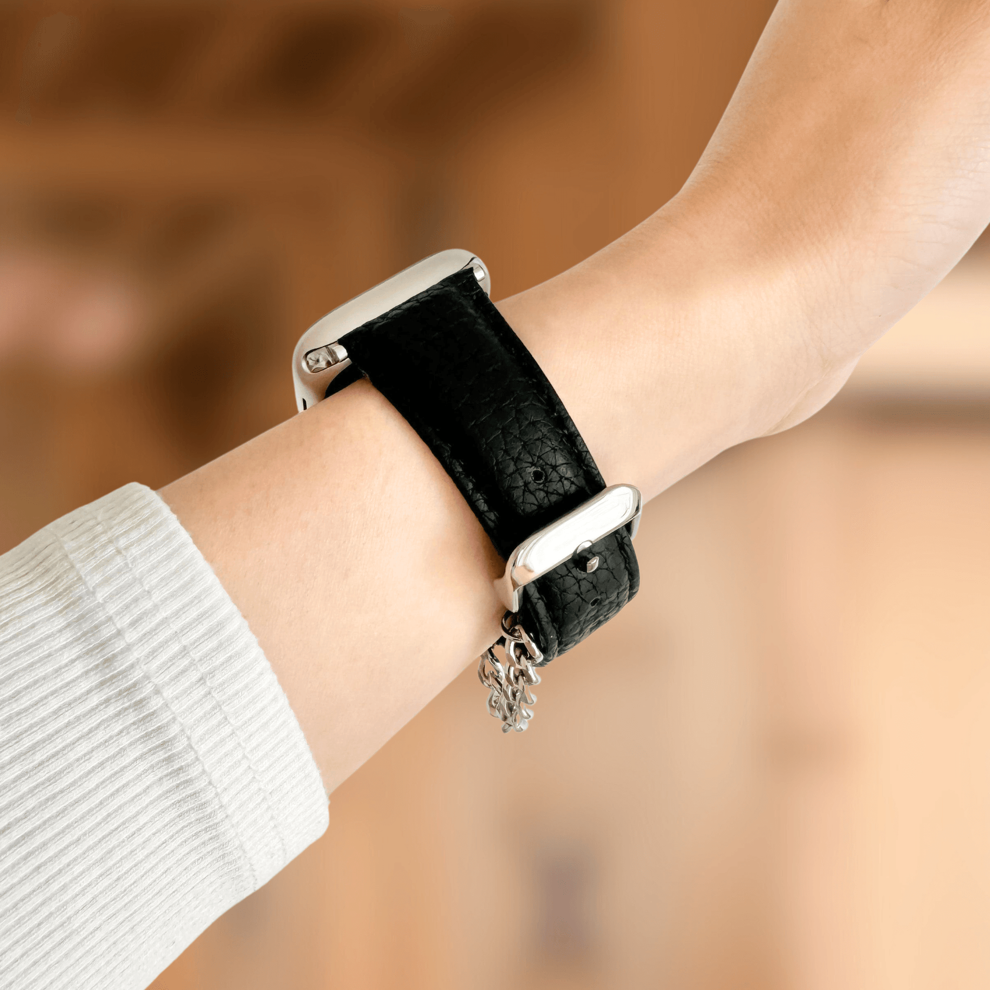 Chain Leather Apple Watch Strap - Black