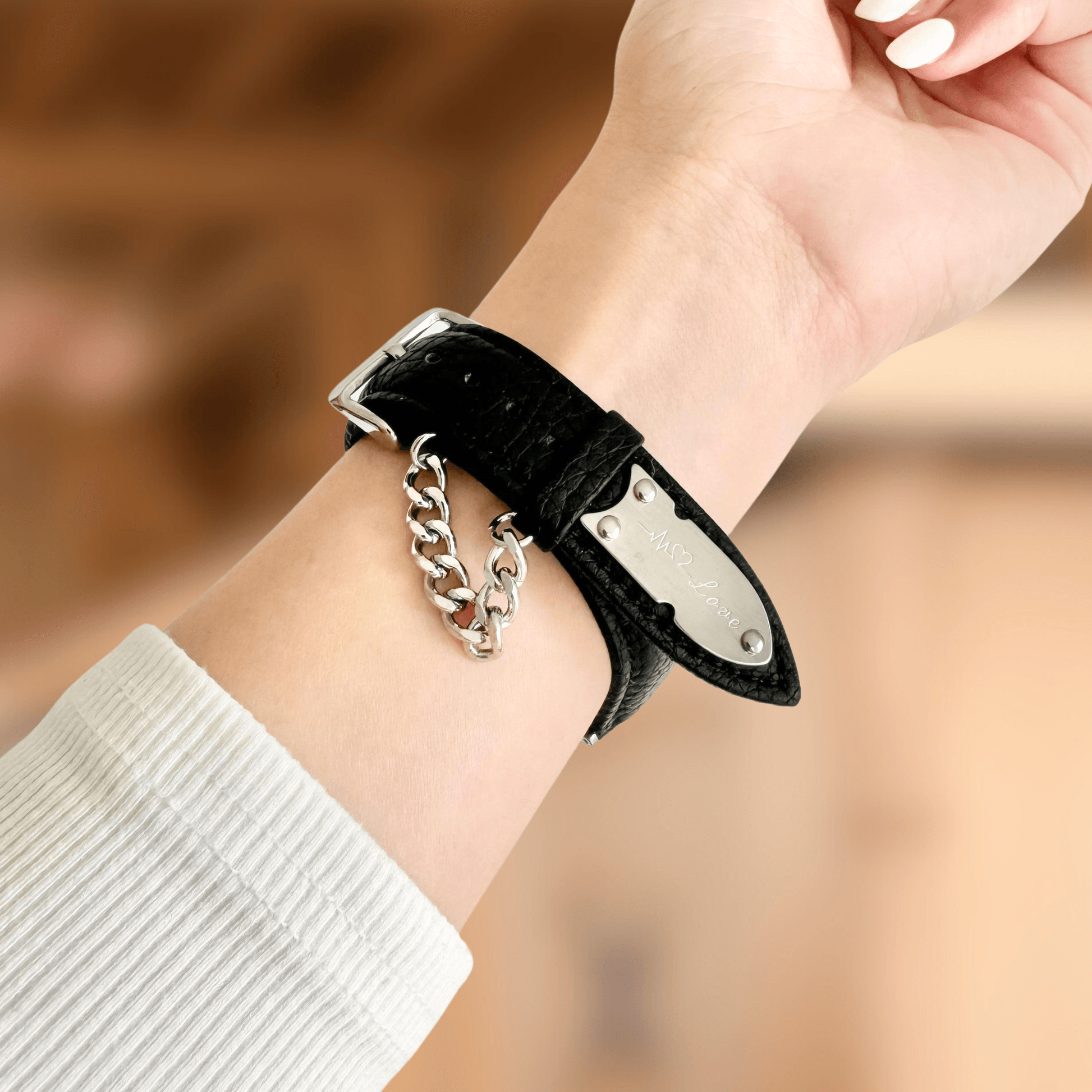 Chain Leather Apple Watch Strap - Black