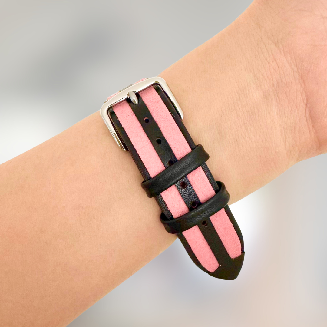 Samba Suede Leather Apple Watch Band - Black Pink
