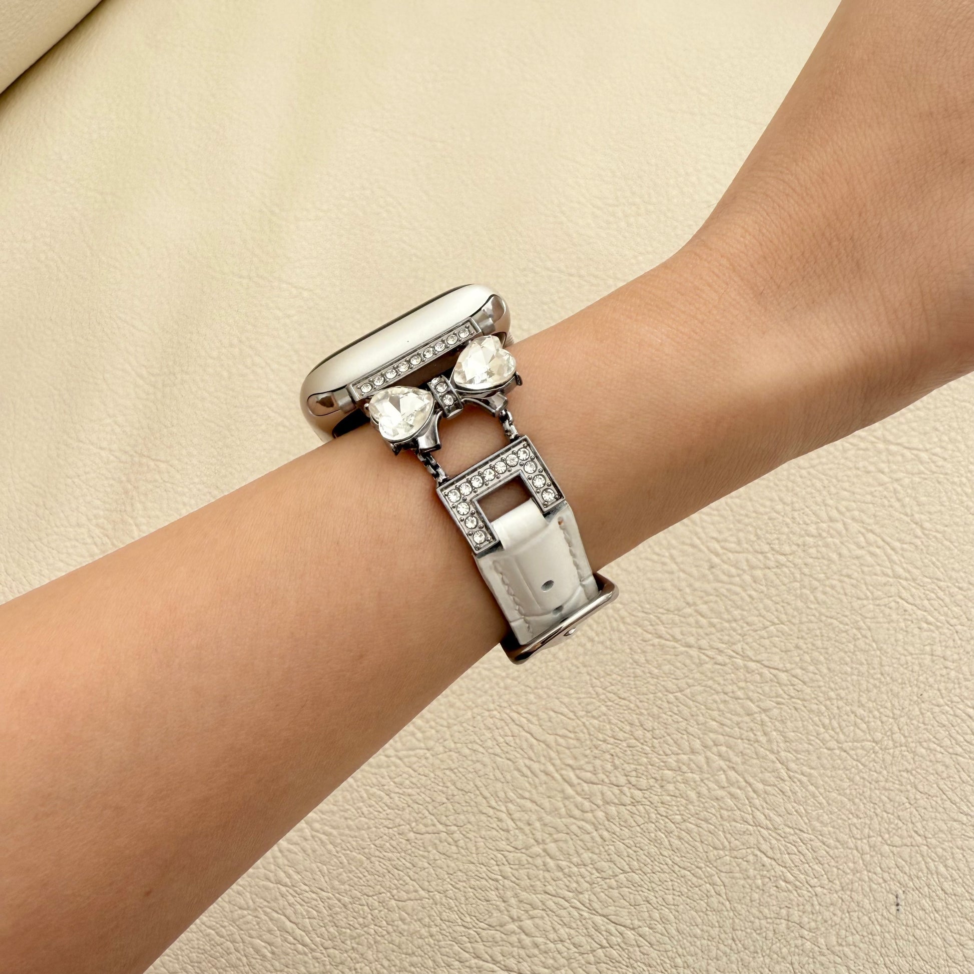 Frostblue Leather Apple Watch Strap - White