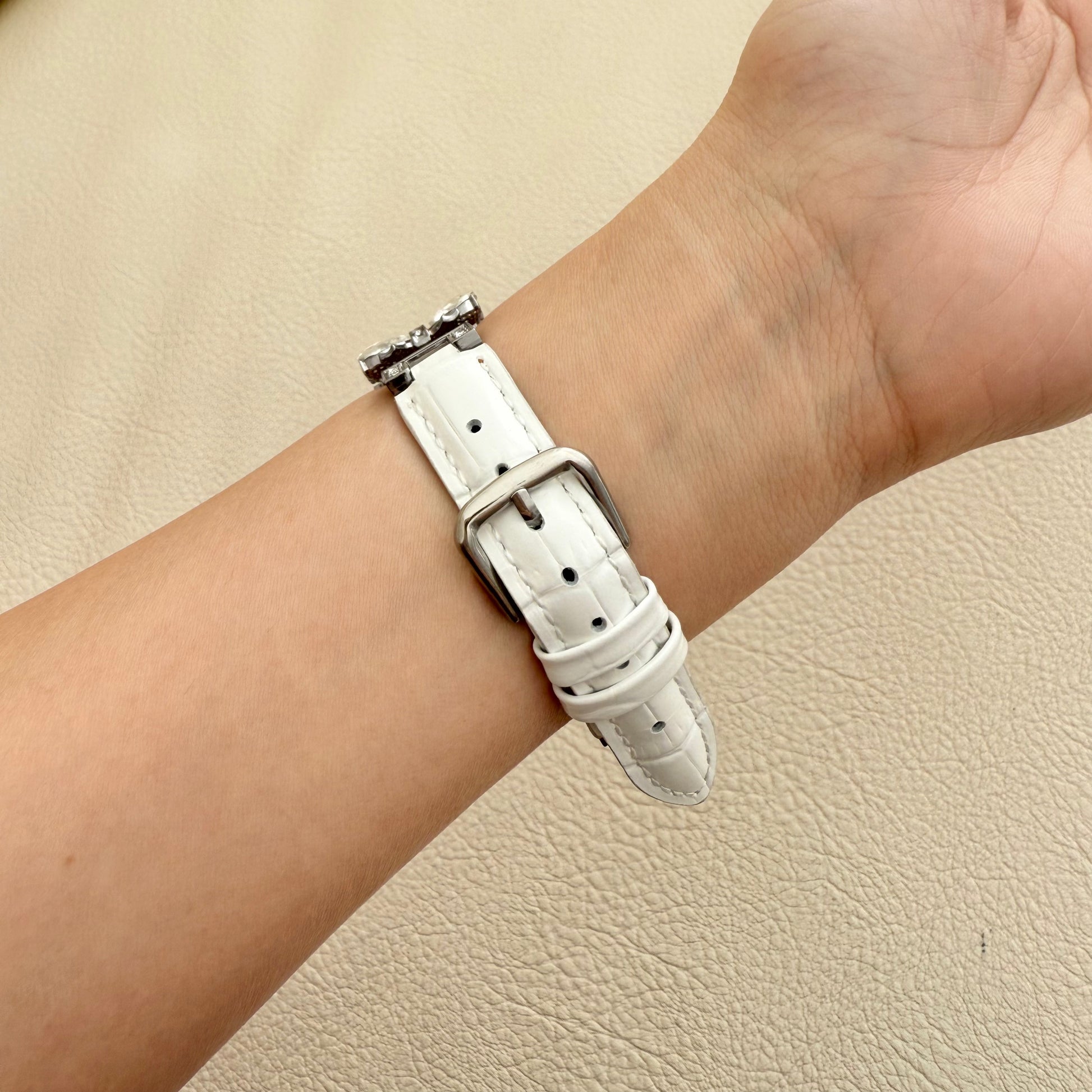 Frostblue Leather Apple Watch Strap - White