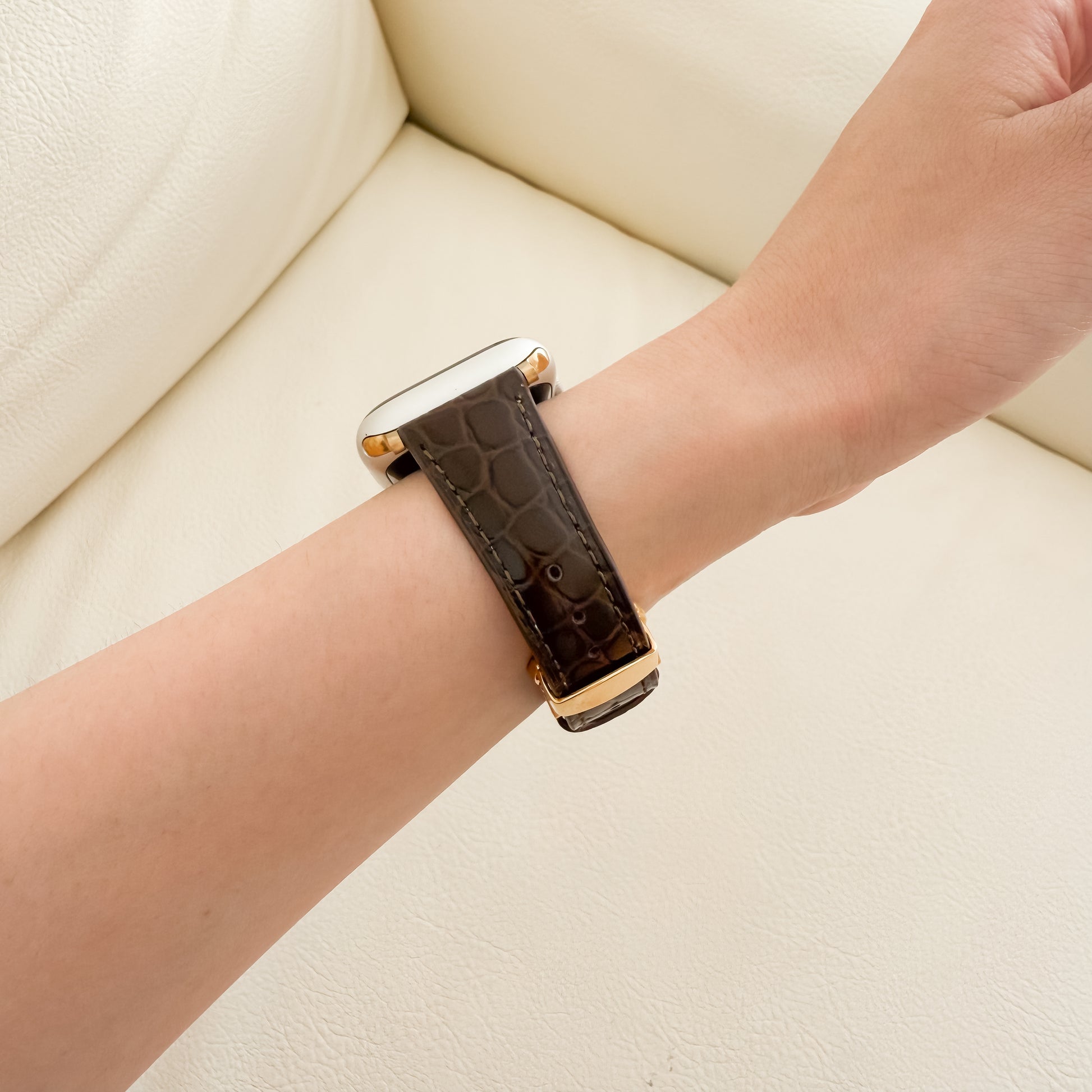 Alligator Leather Apple Watch Strap - Coffee