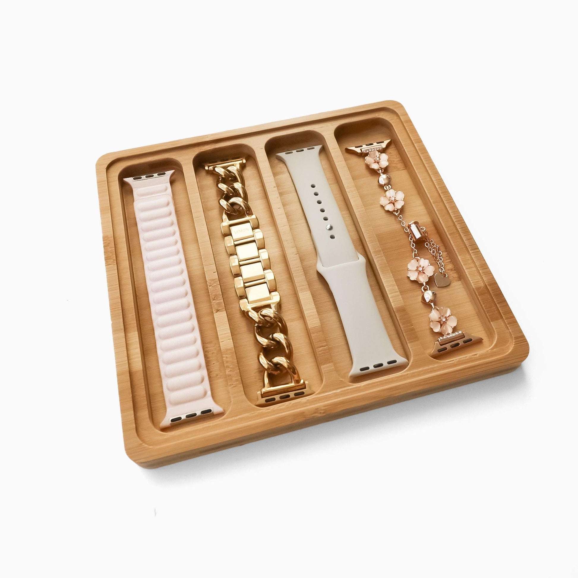 Bamboo Watch Band Display & Storage Plate with Lid (4 slots)