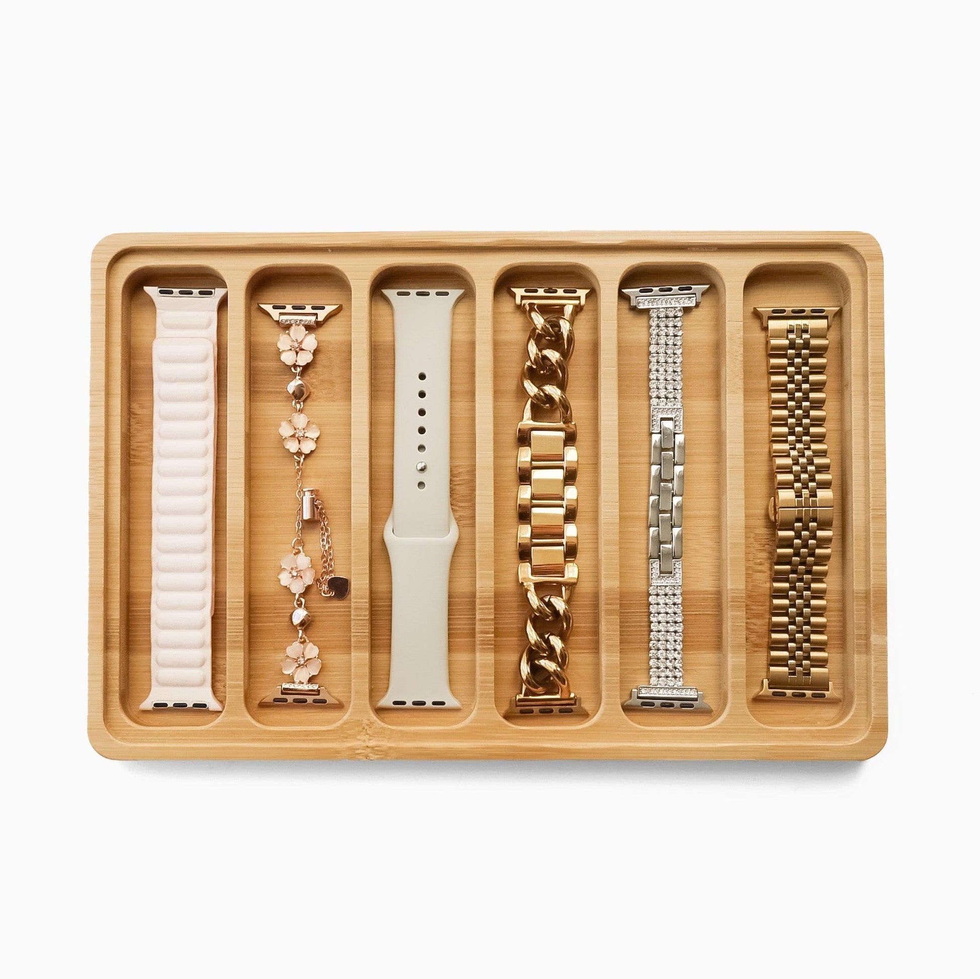 Bamboo Watch Band Display & Storage Plate with Lid (6 slots)