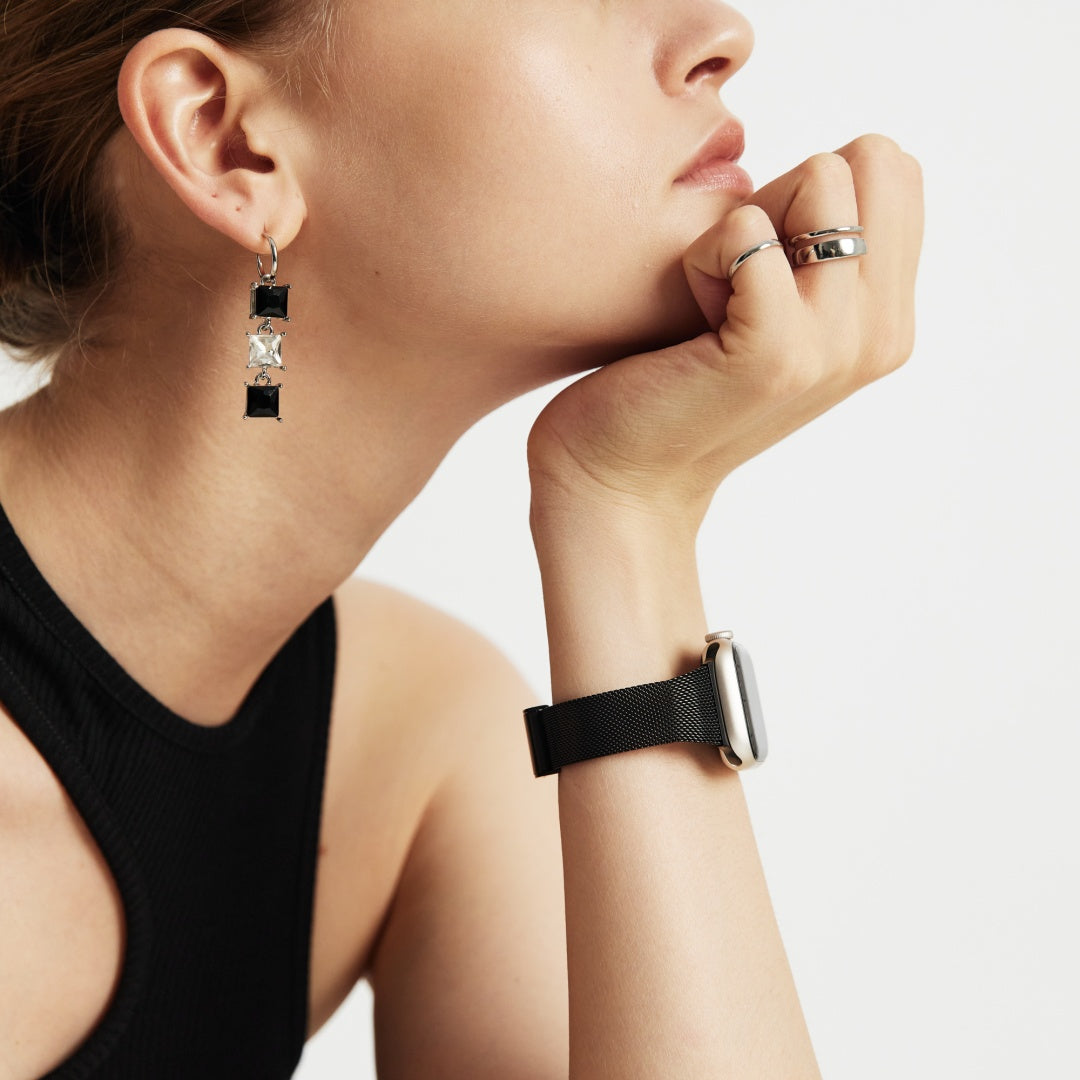 (St-Steel) Slim Milanese Apple Watch Strap - Black