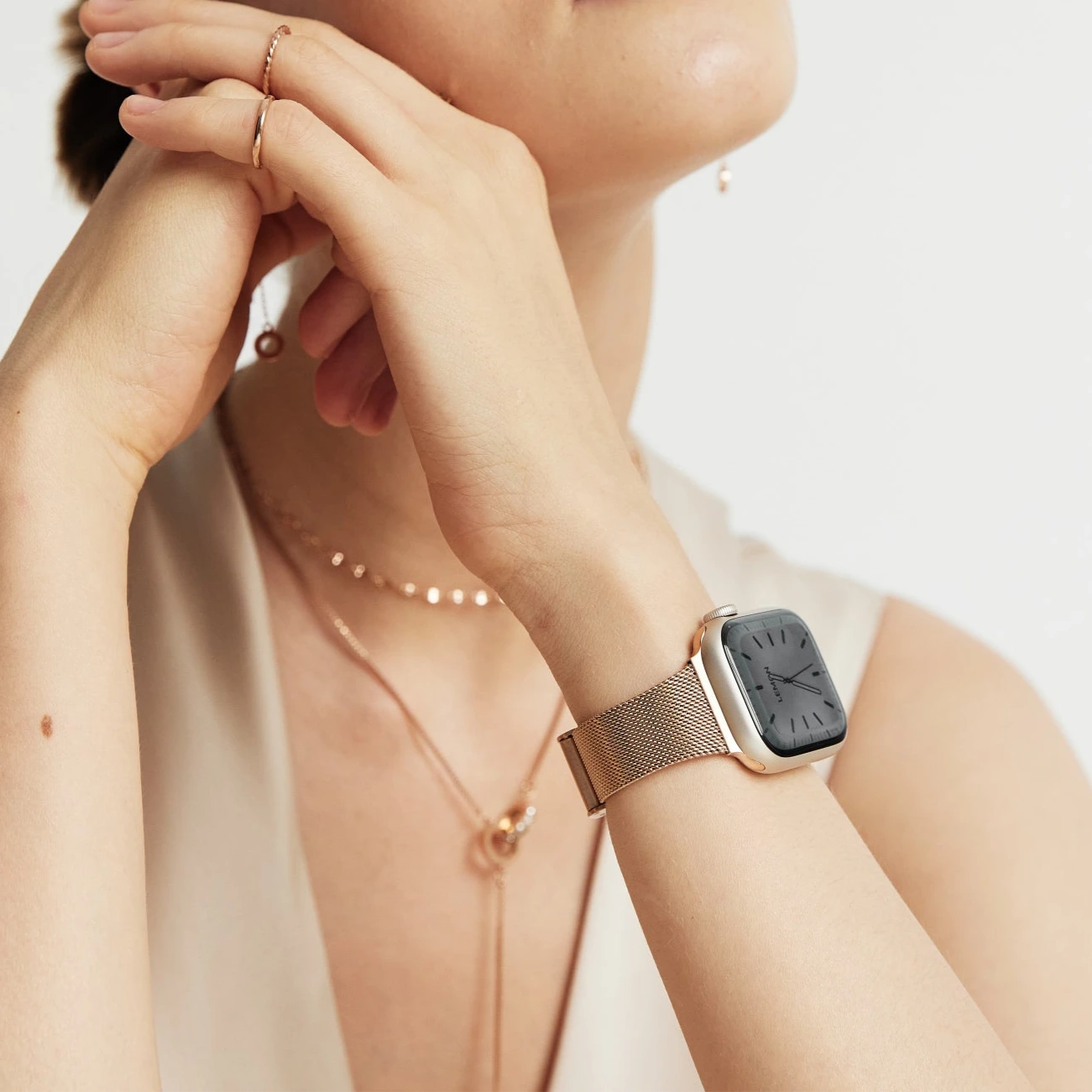 (St-Steel) Slim Milanese Apple Watch Strap - Rose Gold