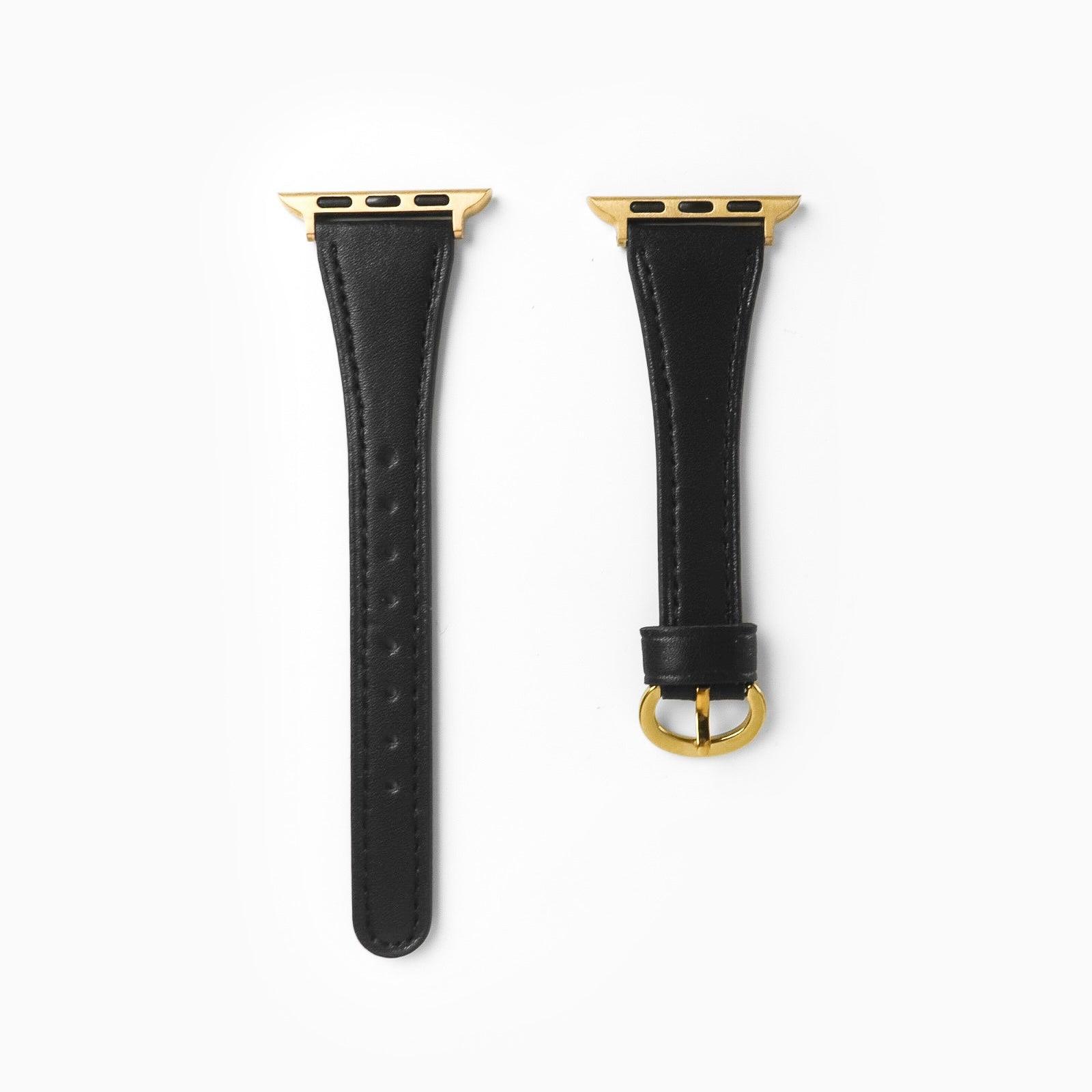 Slim Horseshoe Leather Apple Watch Strap - Black