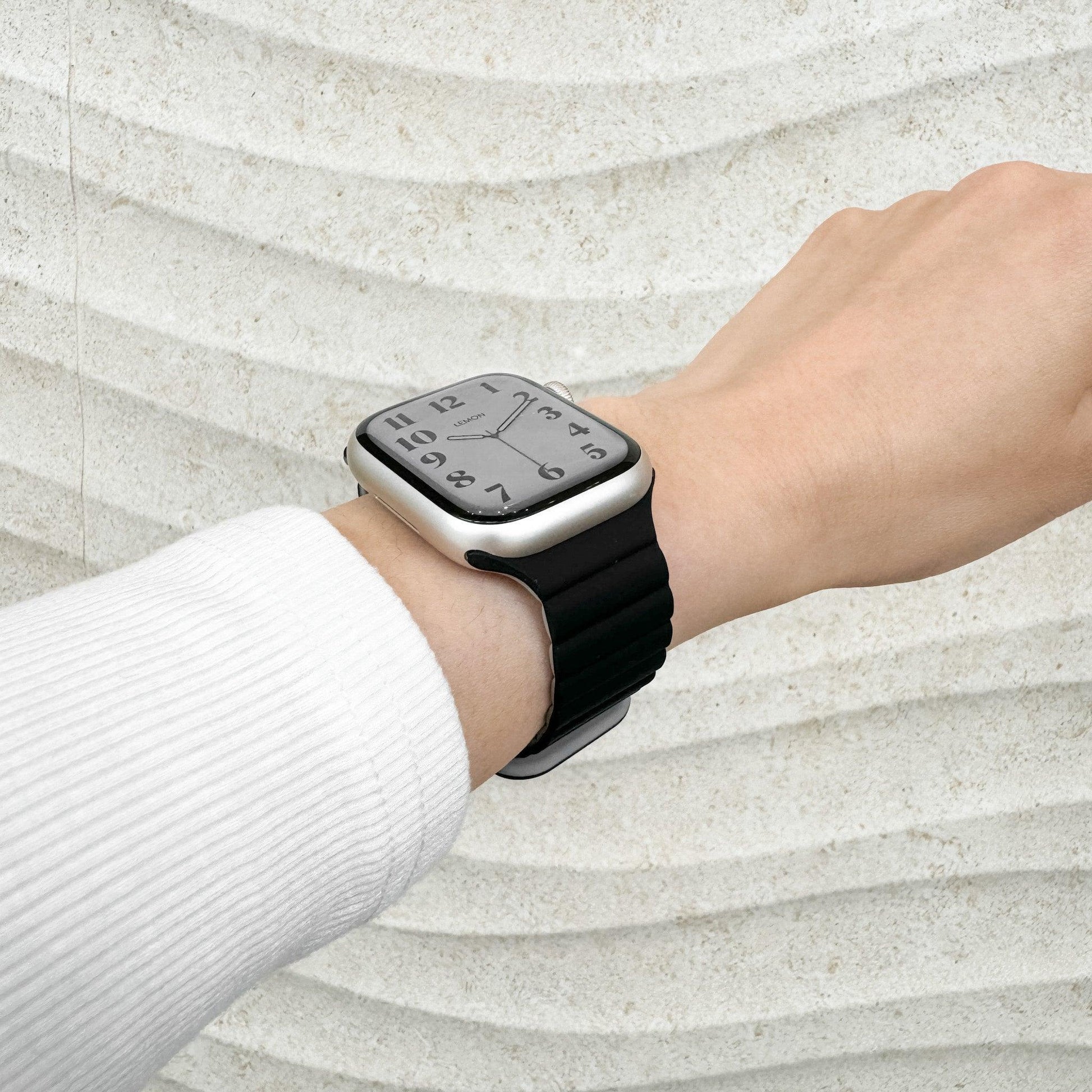 Magnetic Snap Silicone Apple Watch Band - Black & Grey