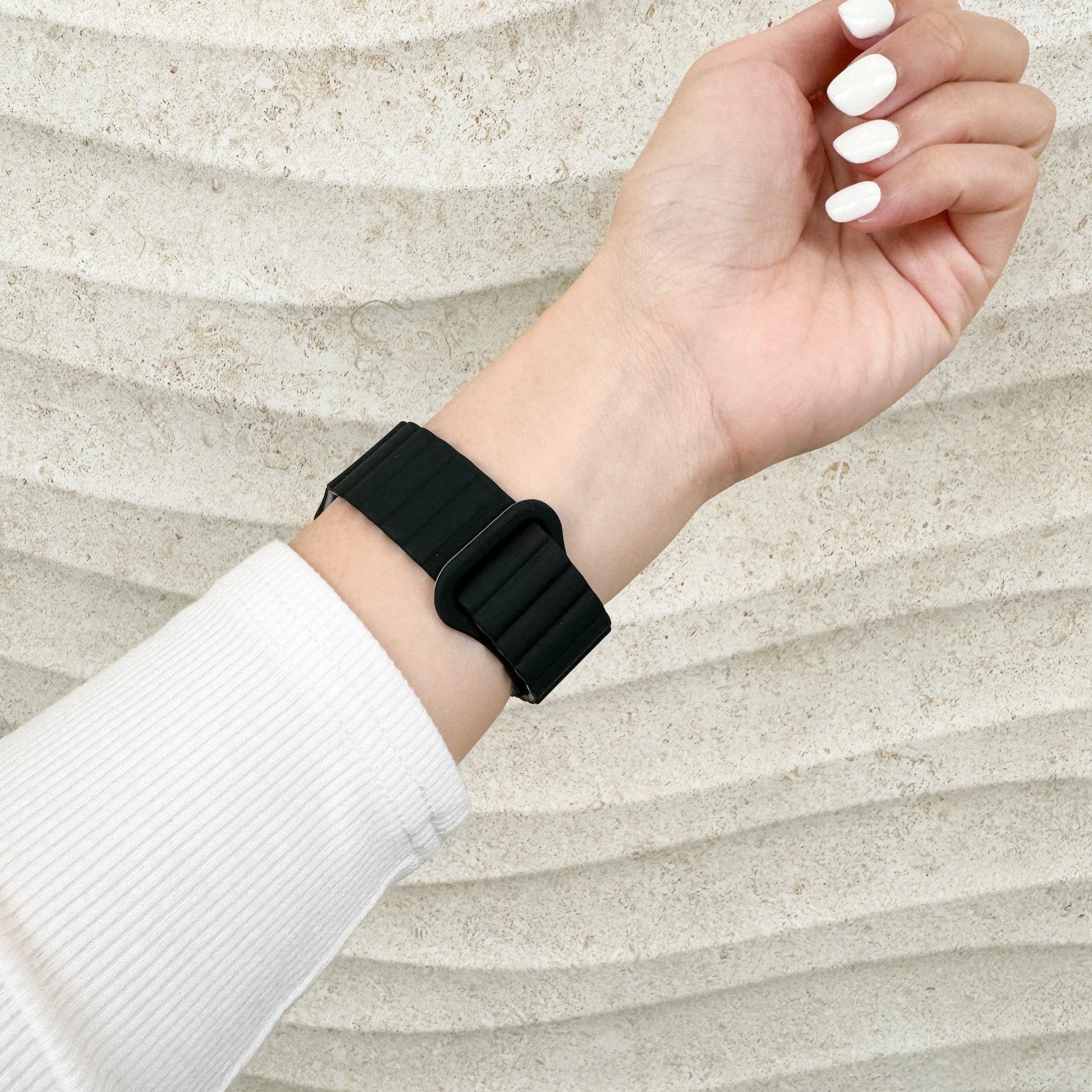 Magnetic Snap Silicone Apple Watch Band - Black & Grey