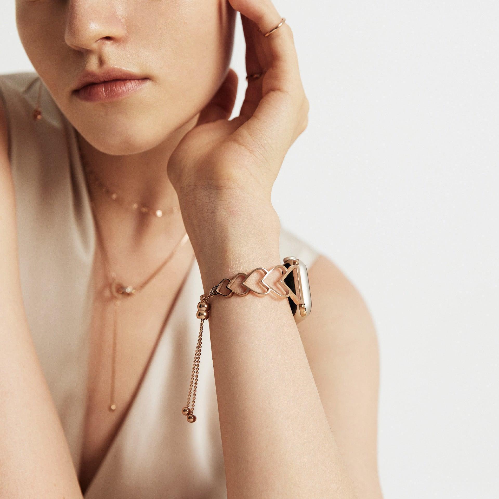 (St-Steel) Heart Chain Apple Watch Bracelet - Or rose