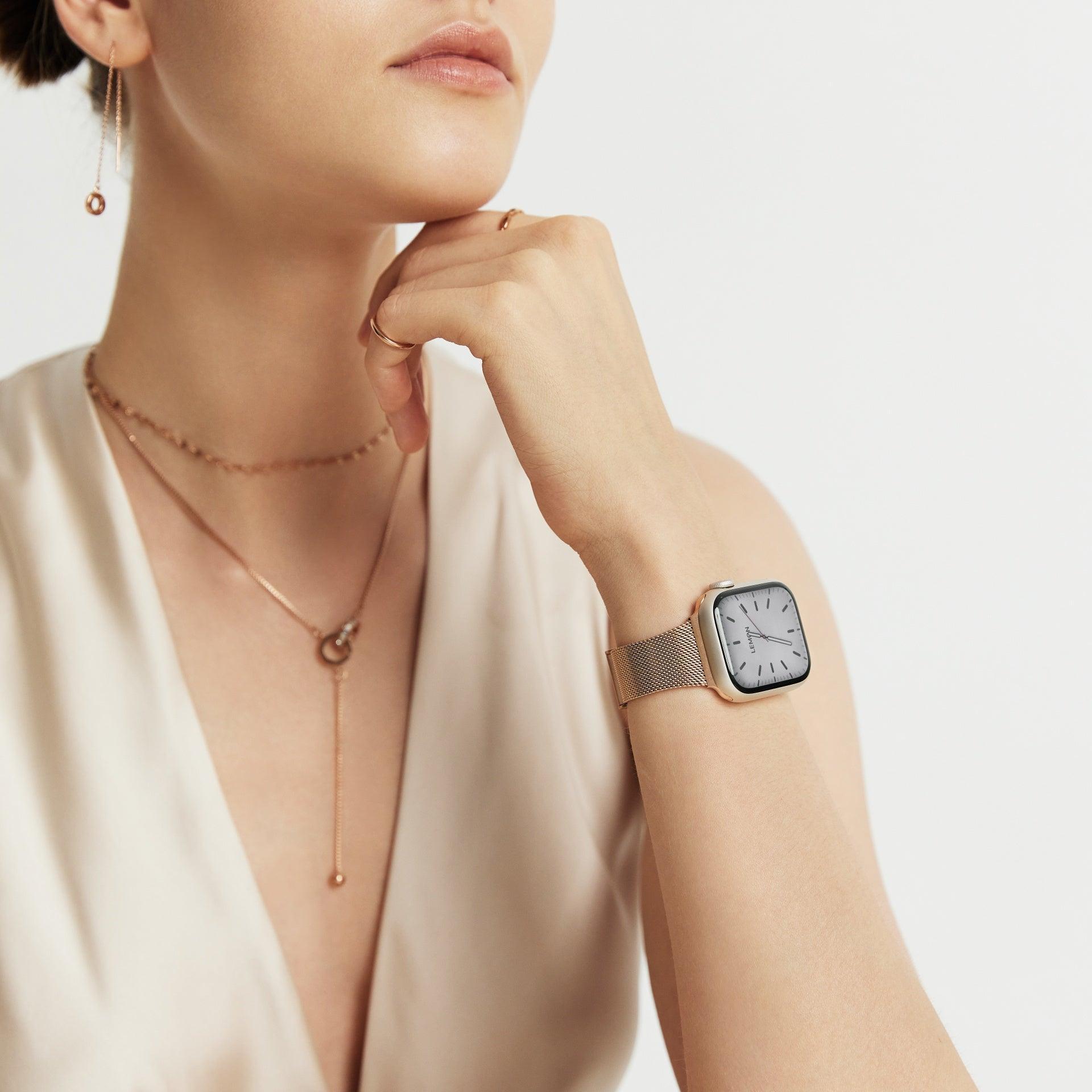 (St-Steel) Slim Milanese Apple Watch Strap - Rose Gold