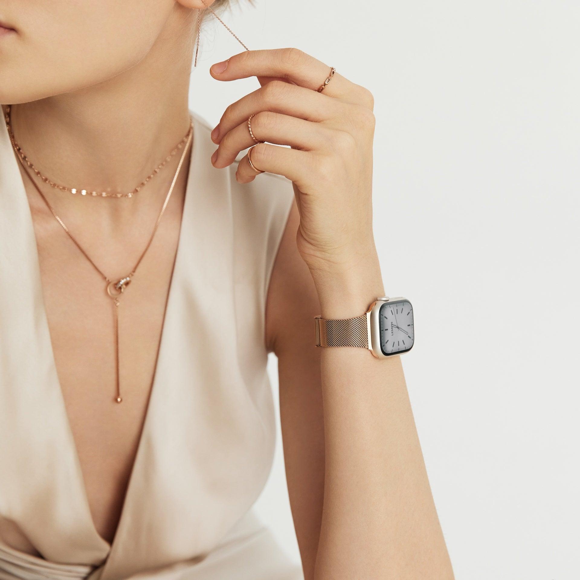 (St-Steel) Slim Milanese Apple Watch Strap - Rose Gold