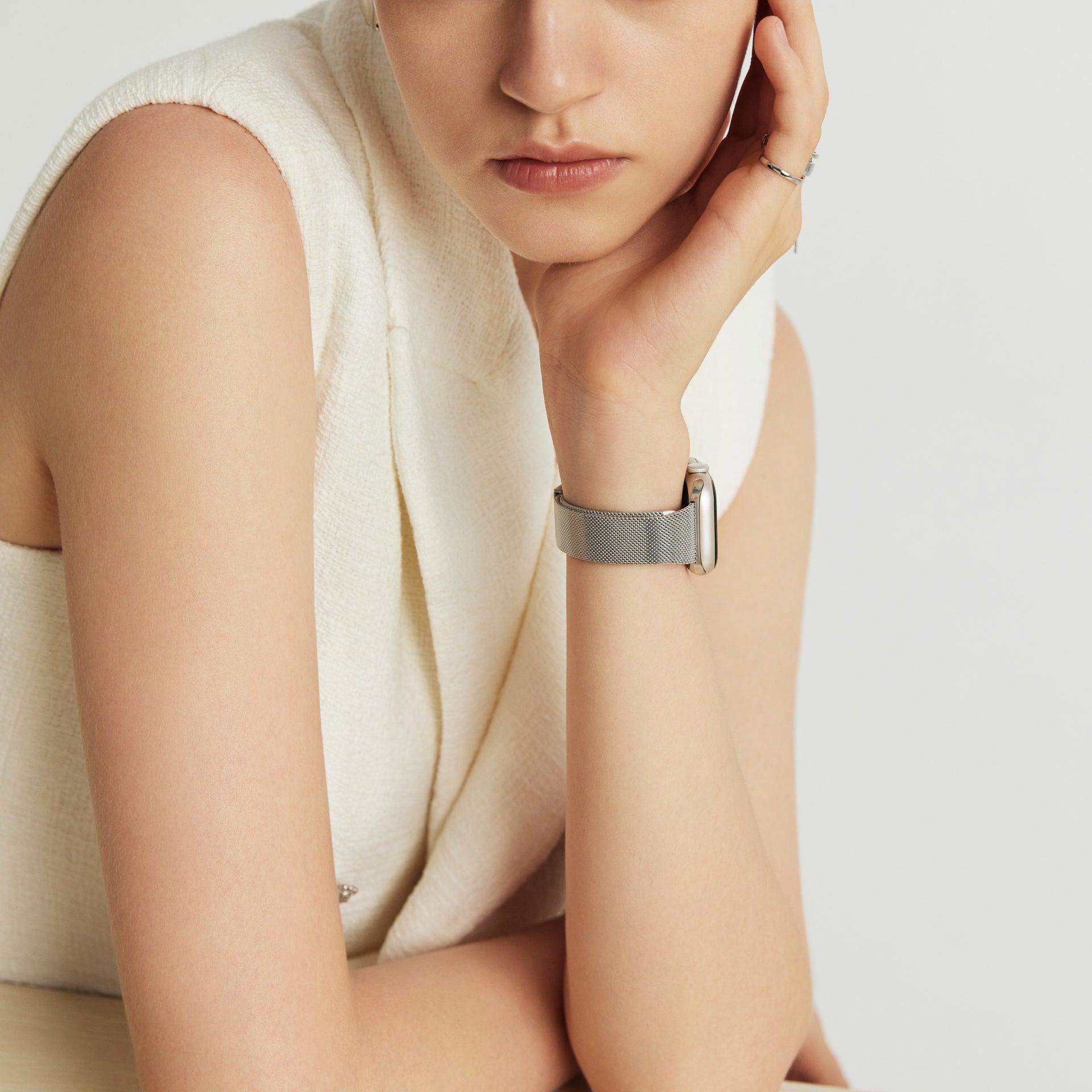 (St-Steel) Slim Milanese Apple Watch Strap - Silver