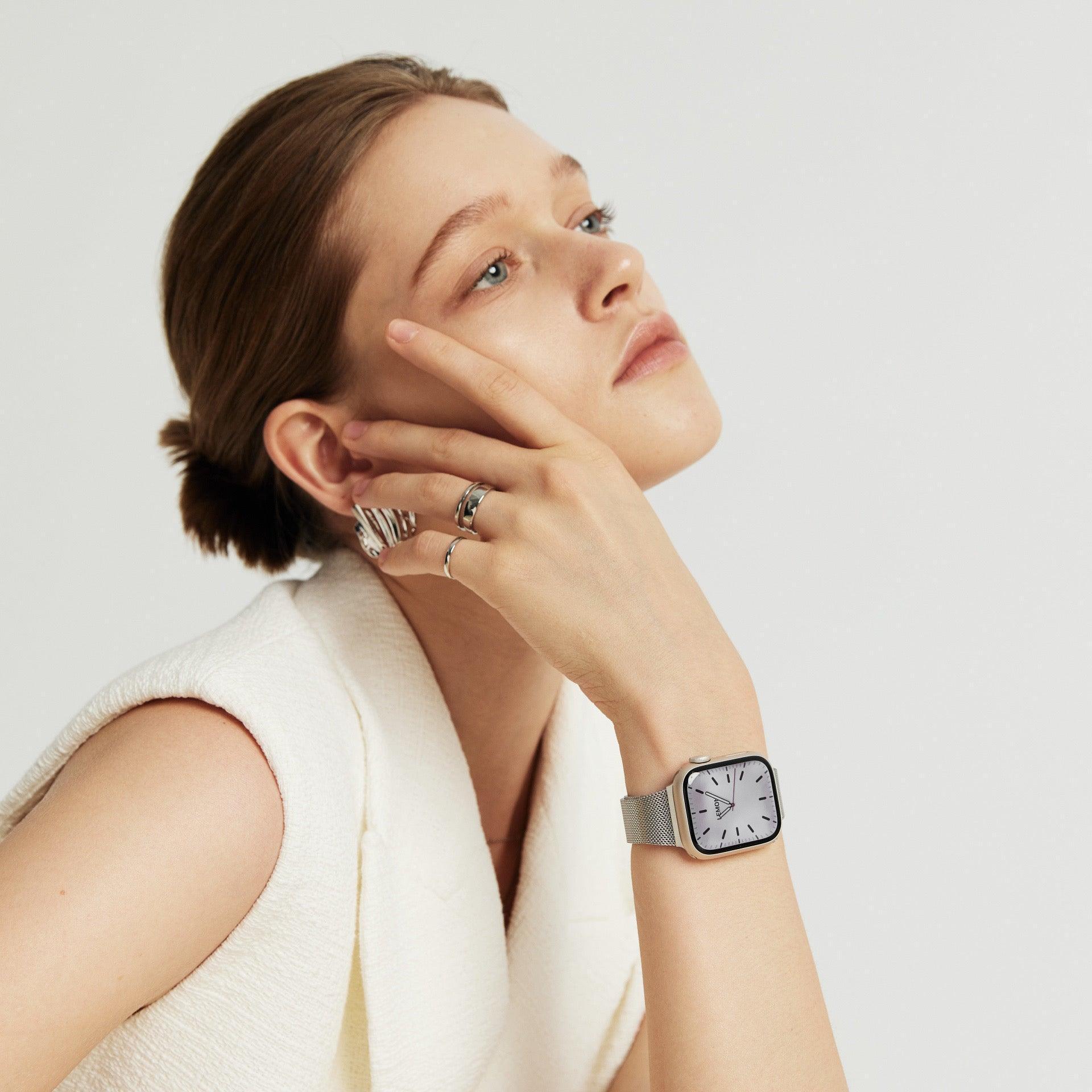 (St-Steel) Slim Milanese Apple Watch Strap - Silver