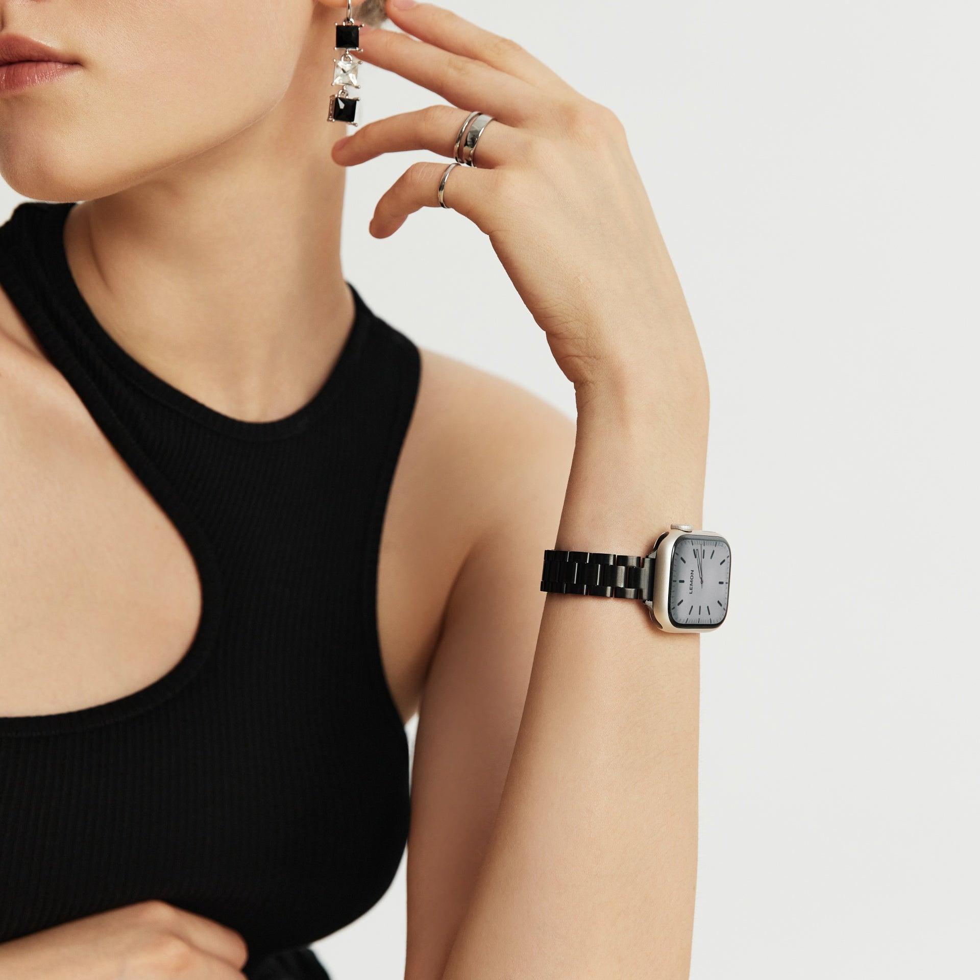 (St-Steel) Slim Oyster Apple Watch Strap - Black