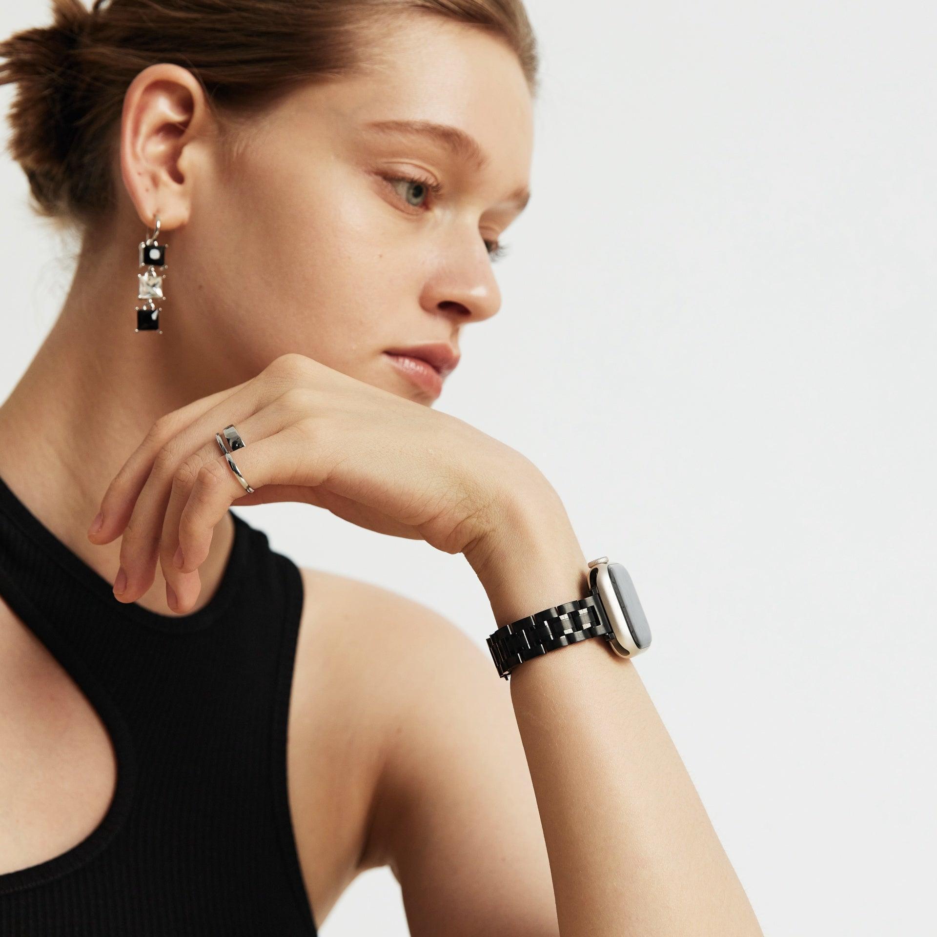 (St-Steel) Slim Jubilee Apple Watch Strap - Black
